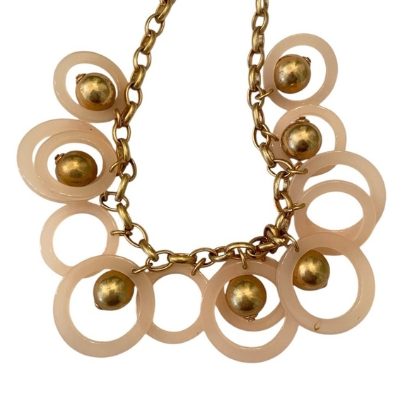 J crew marked gold tone chunky chain & ball bead lucite blush circles necklace - Picture 3 of 8